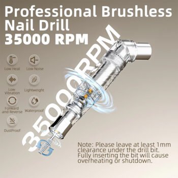Professional brushless nail drill handpiece - 35000 RPM high speed, low vibration, and quiet operation for Pullyon 2-in-1 machine