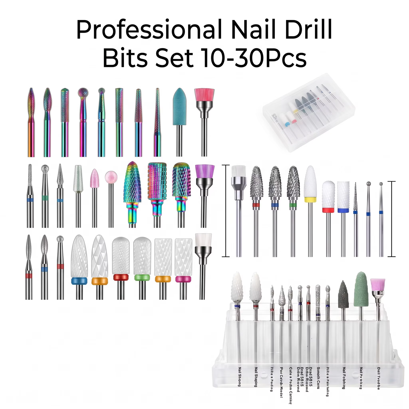professional nail drill bits set 10-30pcs for manicure and gel removal